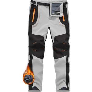 Men's Winter Hiking Pants Waterproof Fleece Lined Softshell Ski Pants with Belt